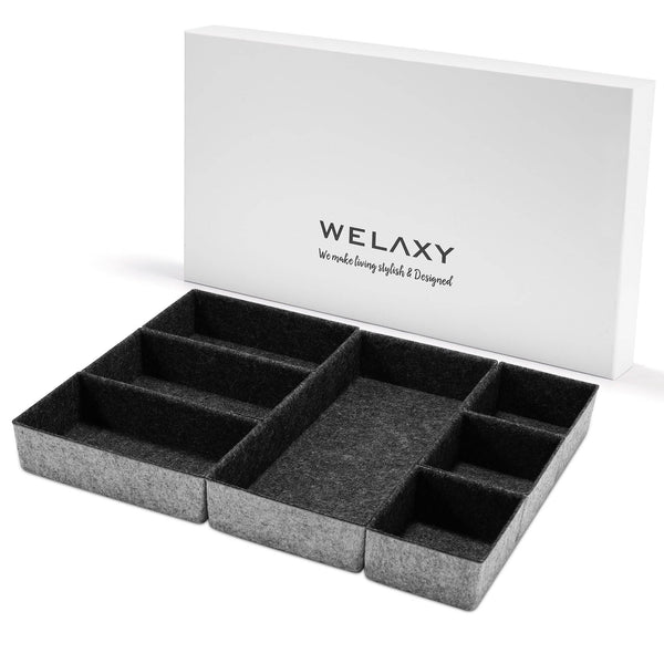 Welaxy storage & organize Charcoal Welaxy Deluxe drawer organizers multi-purpose storage Catchall Tray Counter trays luxury gifts 7-piece Style D